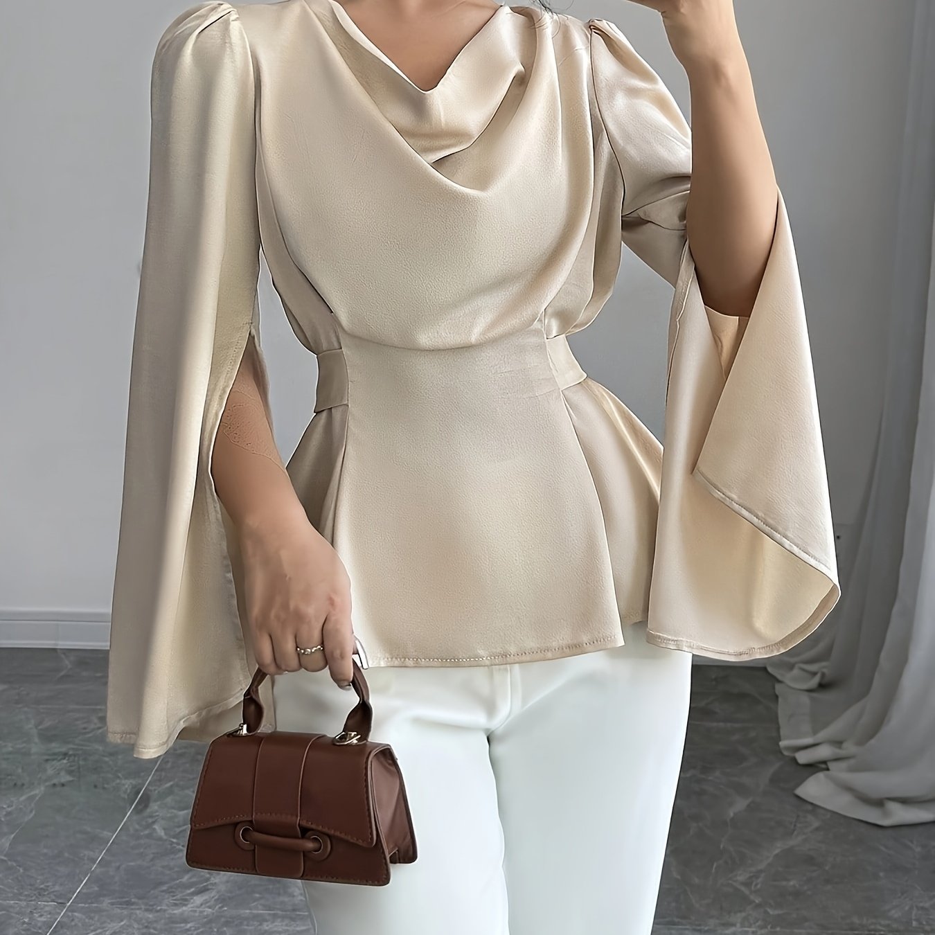 1pc Elegant Solid Color Polyester Shirt for Women, Spring\u002FSummer 