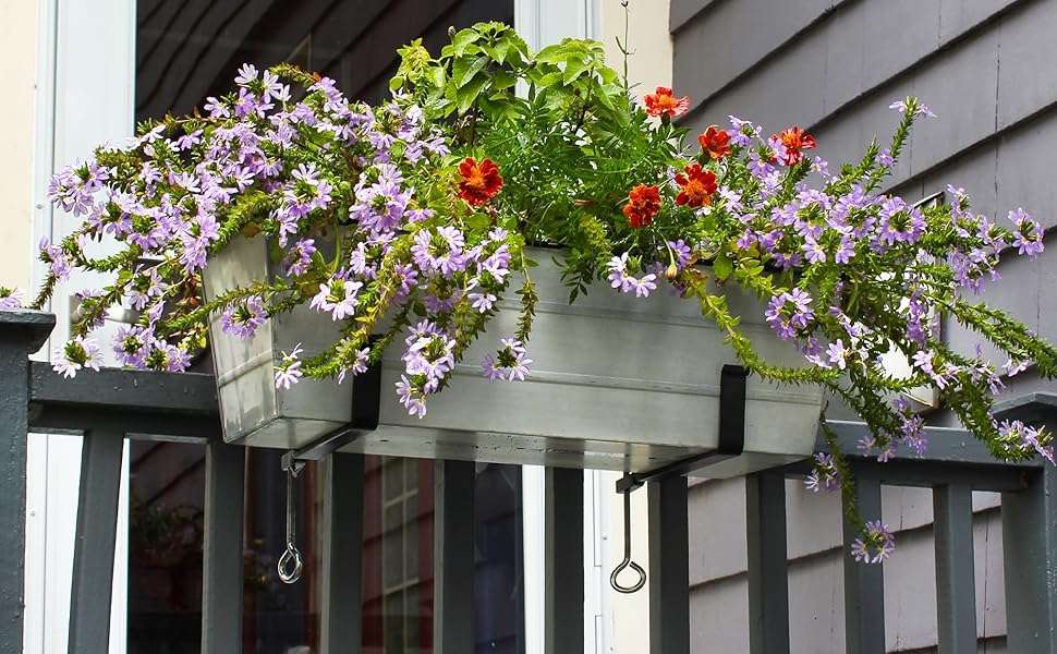 Achla Designs wrought iron railing handrail clamp brackets for window flower box planters