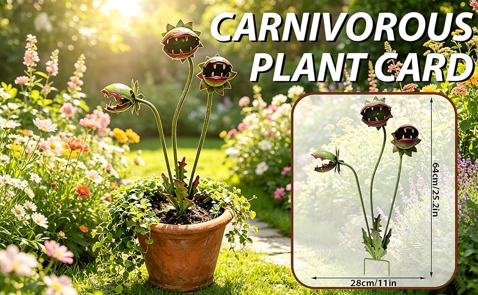 Whimsical Metal Carnivorous Plant Garden Stake, 25 Inch Large Venus Flytrap Monster Plant Sculpture, Durable Yard Art Decor for Outdoor Patios Lawn Planters Flower Beds Unique Quirky Garden Gift,summervibes
