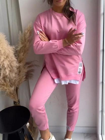 Sudadera de dos piezas patchwork para mujer con top y pantalon