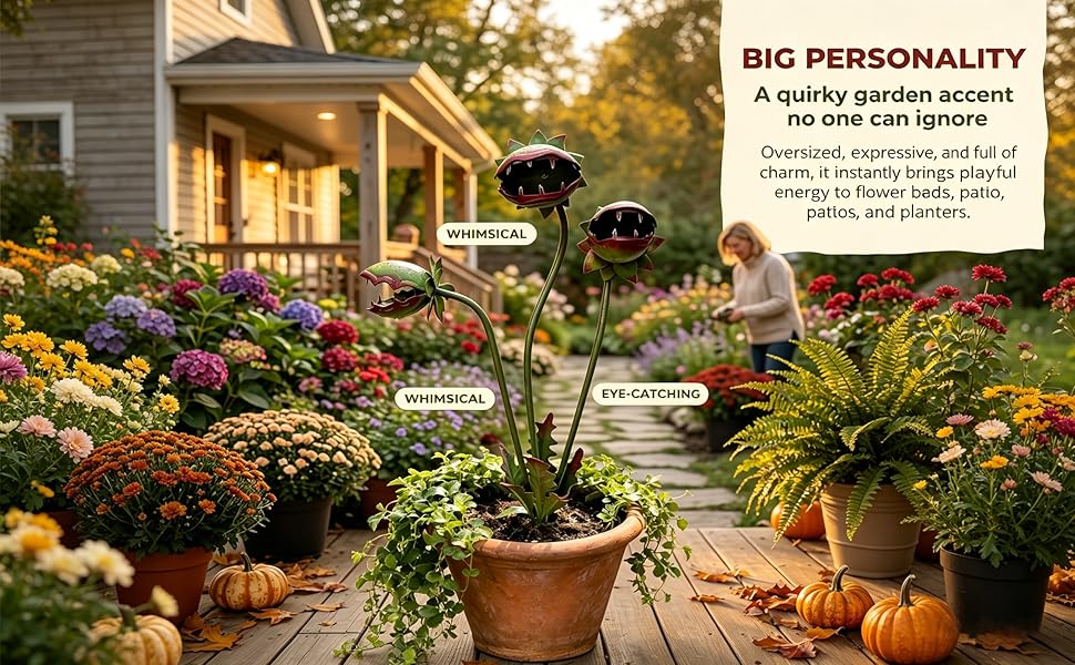 Whimsical Metal Carnivorous Plant Garden Stake, 25 Inch Large Venus Flytrap Monster Plant Sculpture, Durable Yard Art Decor for Outdoor Patios Lawn Planters Flower Beds Unique Quirky Garden Gift,summervibes