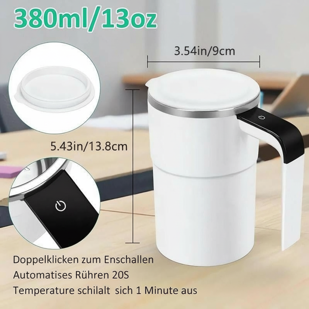 Electric self-stirring coffee cup with display
