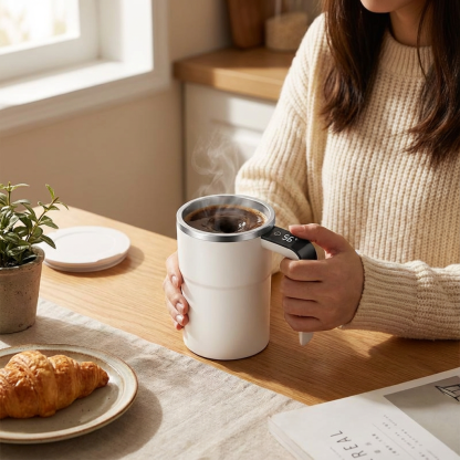 Electric self-stirring coffee cup with display