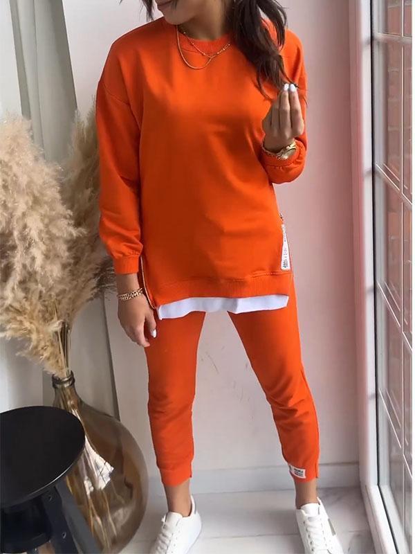 Sudadera de dos piezas patchwork para mujer con top y pantalon