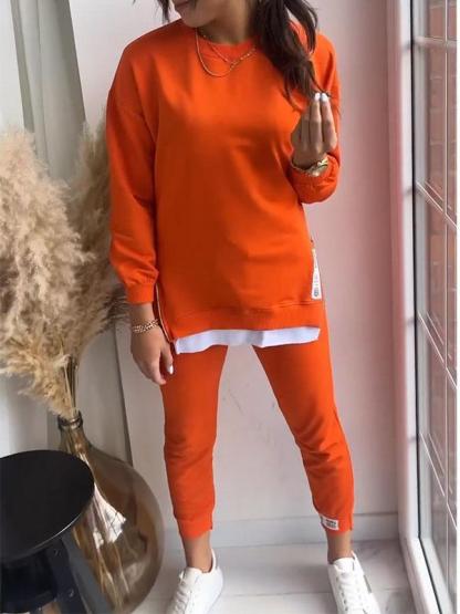 Sudadera de dos piezas patchwork para mujer con top y pantalon