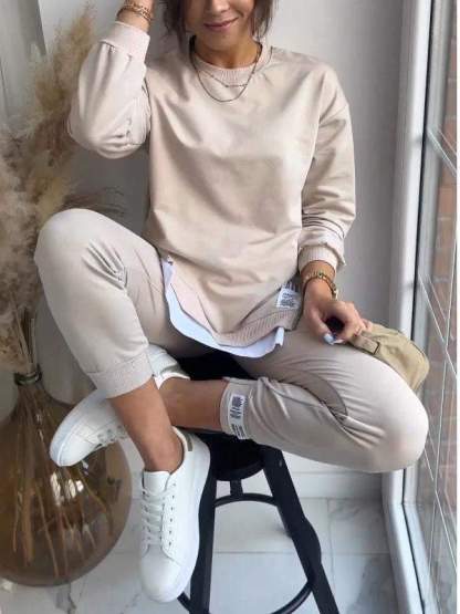 Sudadera de dos piezas patchwork para mujer con top y pantalon