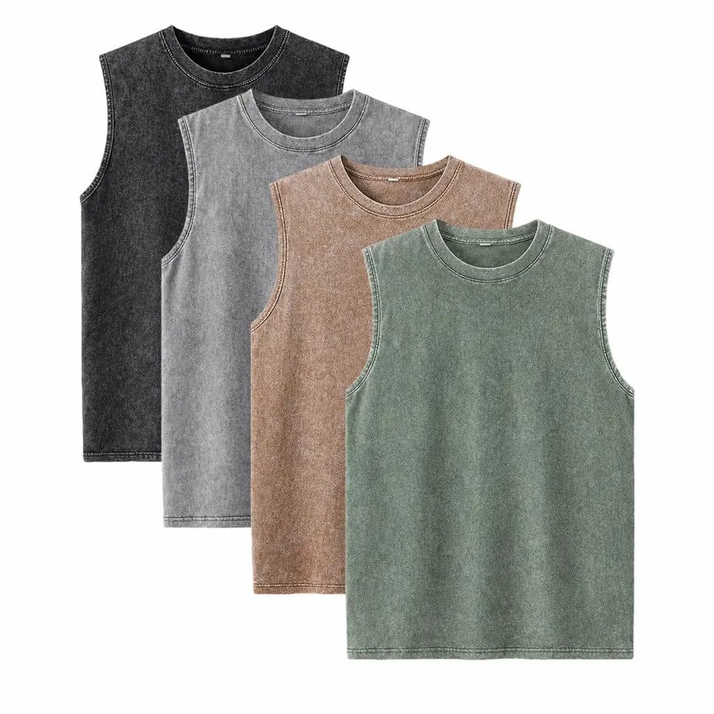 🔥4 Packs Men's Over-sized T-shirts Sports Vintage Heavy Cotton T-shirt Washed Loose Fit Athletic Tee Sleeveless Vest,summer-vibes