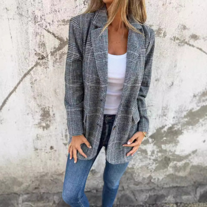 Cardigan Jacket Women Casual Fashion Retro Houndstooth Lapel Suit