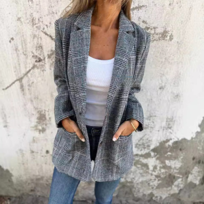 Cardigan Jacket Women Casual Fashion Retro Houndstooth Lapel Suit