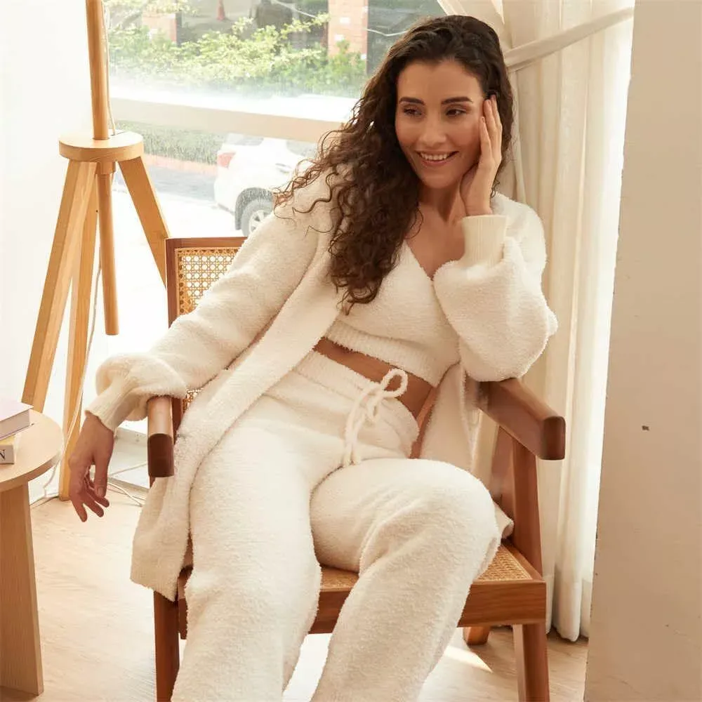 Comfortable knitted suits Women's pajamas Plush casual wear Cardigans