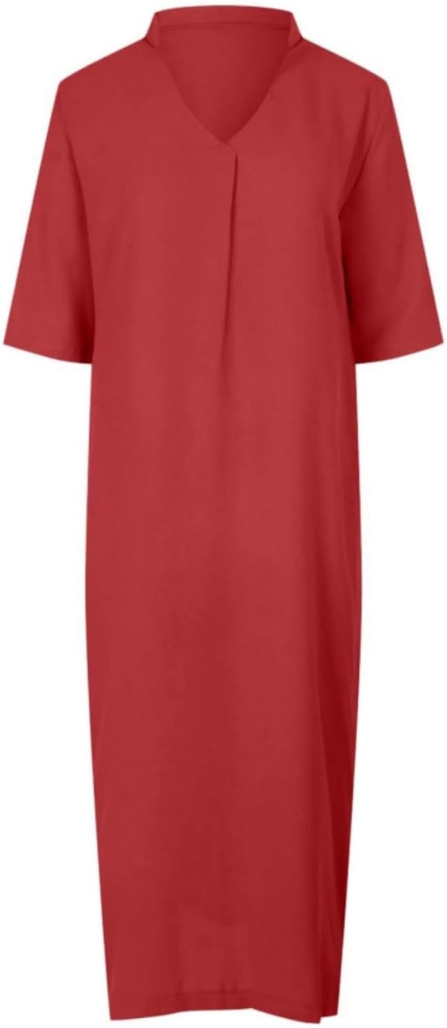 Womens Summer Floral V Neck Maxi Dress 3/4 Sleeve Casual Loose Flowy Long Dress with Pockets