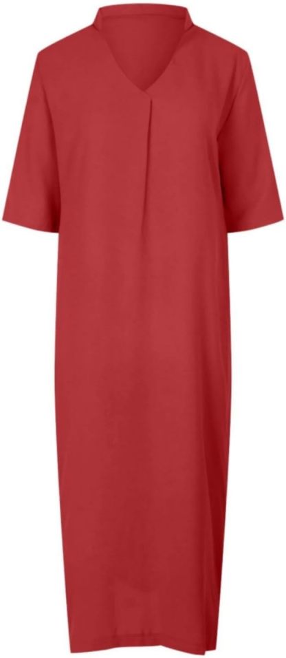 Womens Summer Floral V Neck Maxi Dress 3/4 Sleeve Casual Loose Flowy Long Dress with Pockets