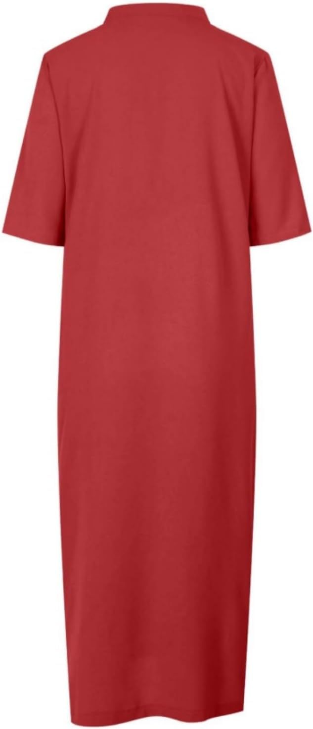 Womens Summer Floral V Neck Maxi Dress 3/4 Sleeve Casual Loose Flowy Long Dress with Pockets