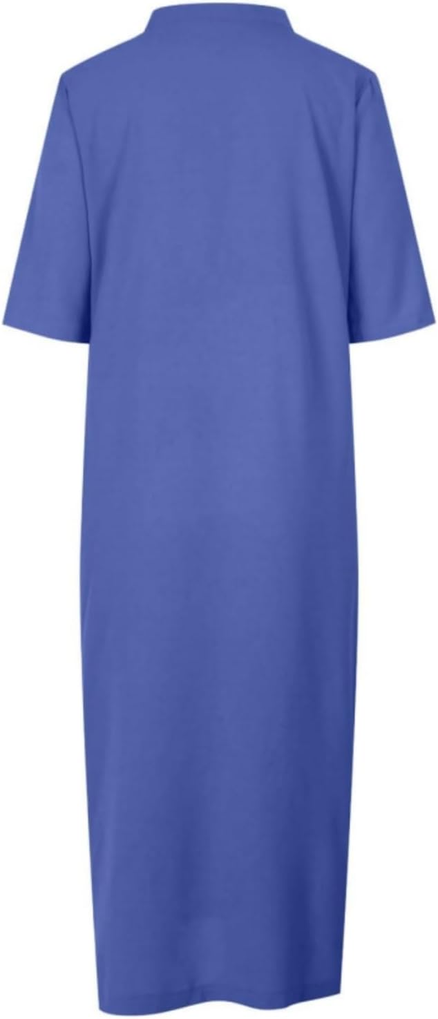 Womens Summer Floral V Neck Maxi Dress 3/4 Sleeve Casual Loose Flowy Long Dress with Pockets