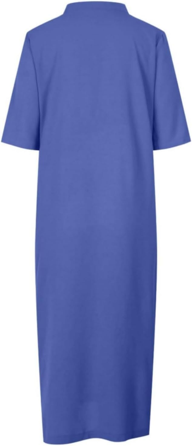 Womens Summer Floral V Neck Maxi Dress 3/4 Sleeve Casual Loose Flowy Long Dress with Pockets