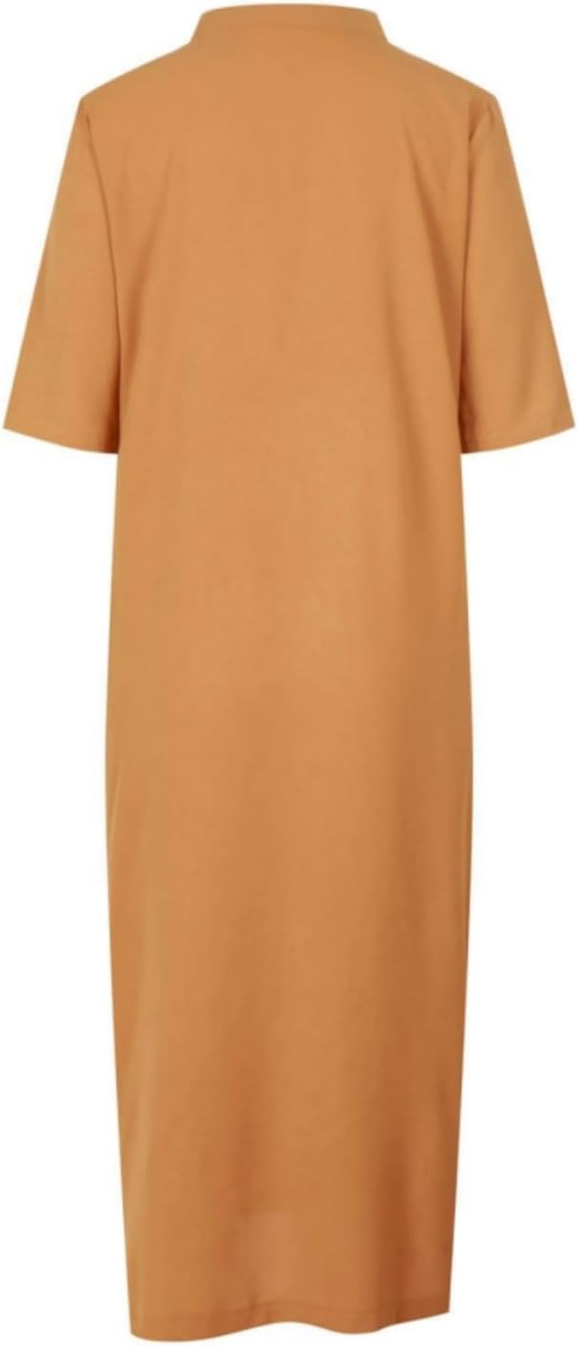 Womens Summer Floral V Neck Maxi Dress 3/4 Sleeve Casual Loose Flowy Long Dress with Pockets