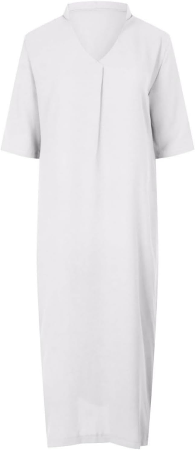 Womens Summer Floral V Neck Maxi Dress 3/4 Sleeve Casual Loose Flowy Long Dress with Pockets
