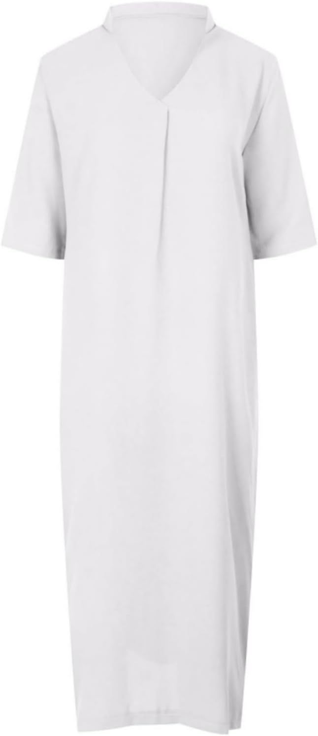 Womens Summer Floral V Neck Maxi Dress 3/4 Sleeve Casual Loose Flowy Long Dress with Pockets