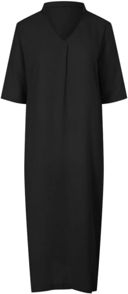 Womens Summer Floral V Neck Maxi Dress 3/4 Sleeve Casual Loose Flowy Long Dress with Pockets