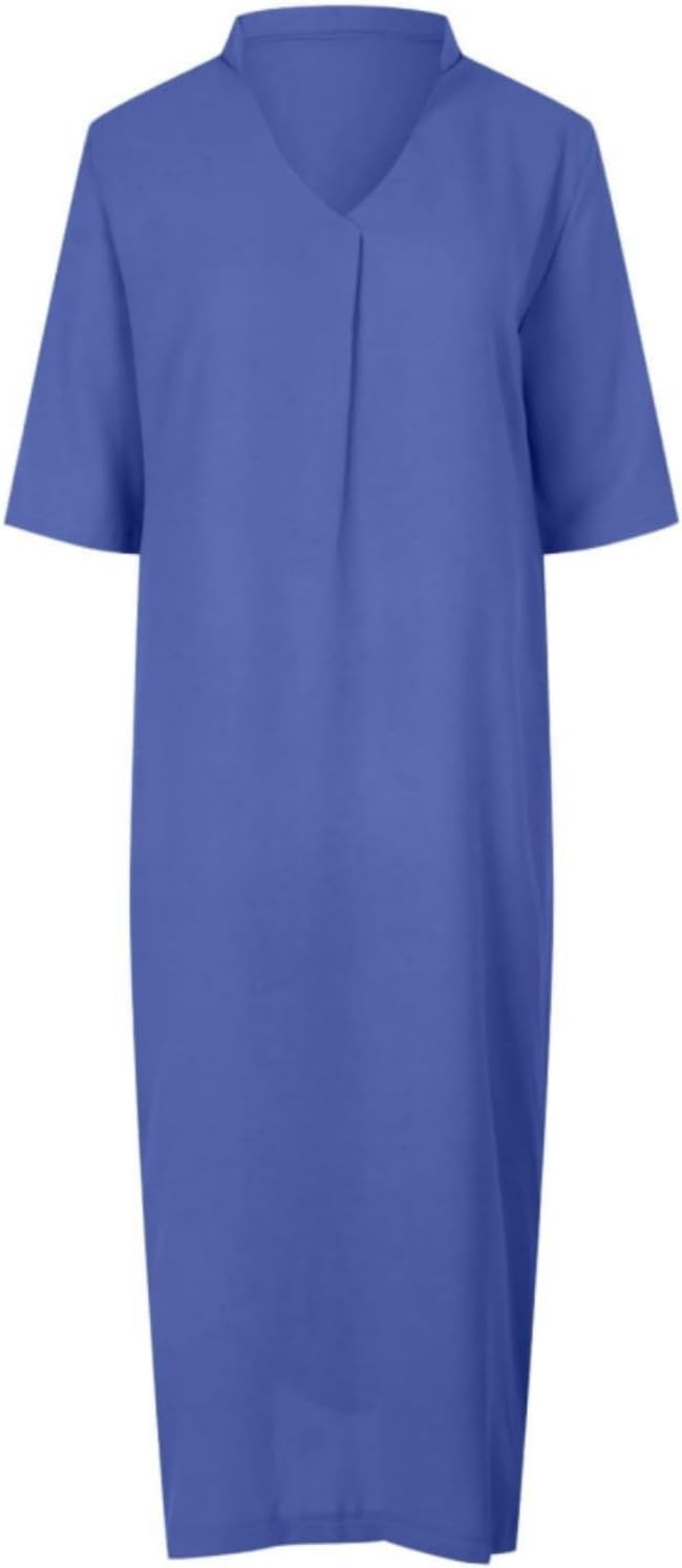 Womens Summer Floral V Neck Maxi Dress 3/4 Sleeve Casual Loose Flowy Long Dress with Pockets