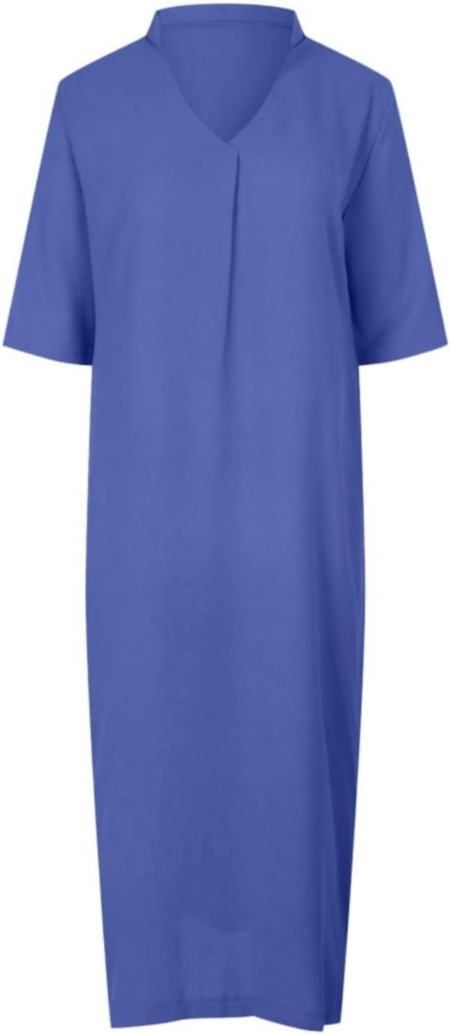 Womens Summer Floral V Neck Maxi Dress 3/4 Sleeve Casual Loose Flowy Long Dress with Pockets