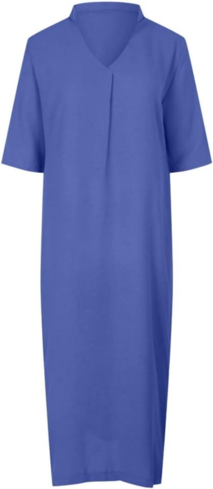Womens Summer Floral V Neck Maxi Dress 3/4 Sleeve Casual Loose Flowy Long Dress with Pockets