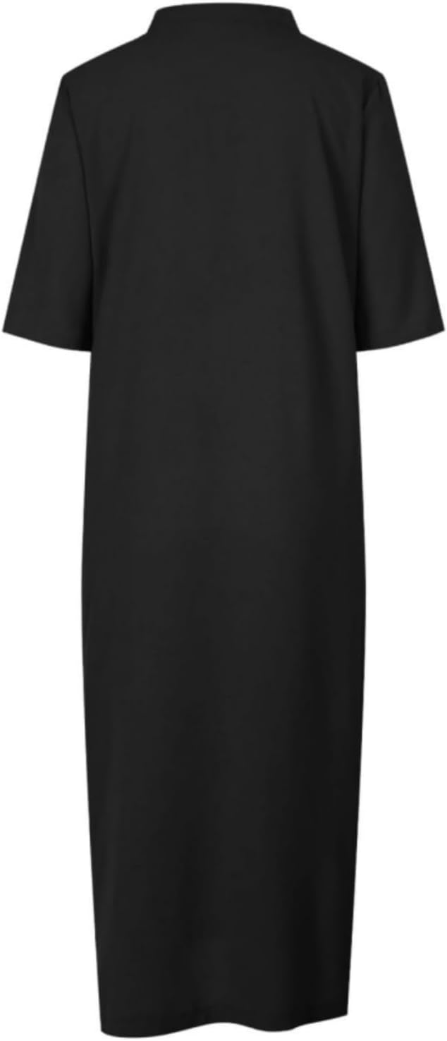 Womens Summer Floral V Neck Maxi Dress 3/4 Sleeve Casual Loose Flowy Long Dress with Pockets