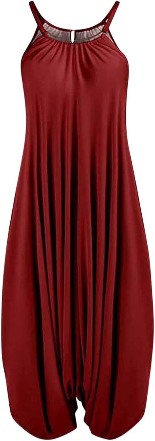 Jumpsuits for Women Dressy Sleeveless Spaghetti Strap Romper Sleeveless Business Casual Jumpsuit for Women