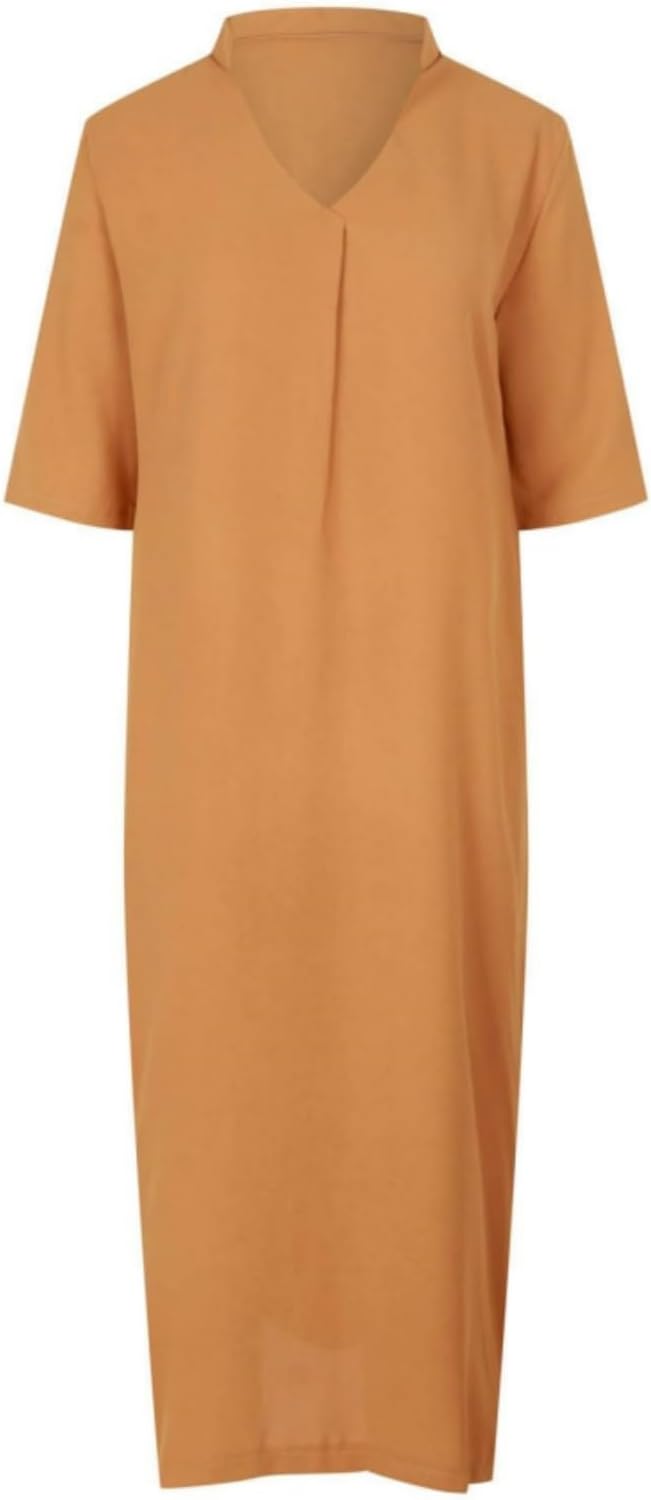 Womens Summer Floral V Neck Maxi Dress 3/4 Sleeve Casual Loose Flowy Long Dress with Pockets