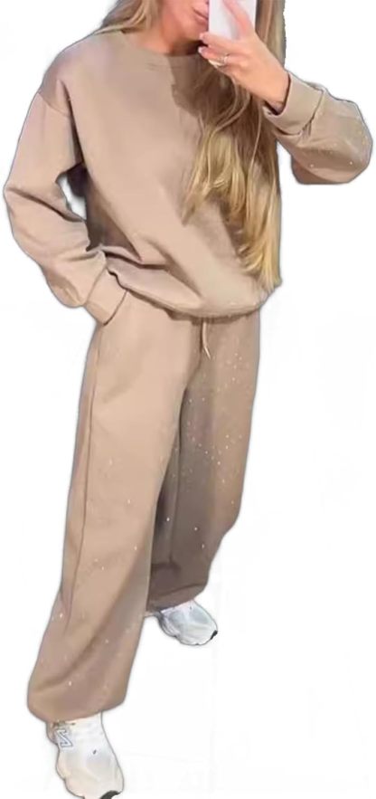 Women‘s 2 Piece Sweatsuits Glitter Sequin Long Sleeve Crewneck Trendy Tracksuits Casual Comfy Fall Lounge Sets
