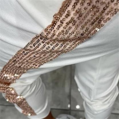Women's Hooded Long Sequined Casual Suit, Sequin Two Piece Set for Women, Sweatshirt and Sequin Joggers with Pockets
