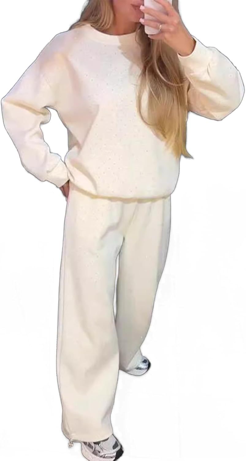 Women‘s 2 Piece Sweatsuits Glitter Sequin Long Sleeve Crewneck Trendy Tracksuits Casual Comfy Fall Lounge Sets