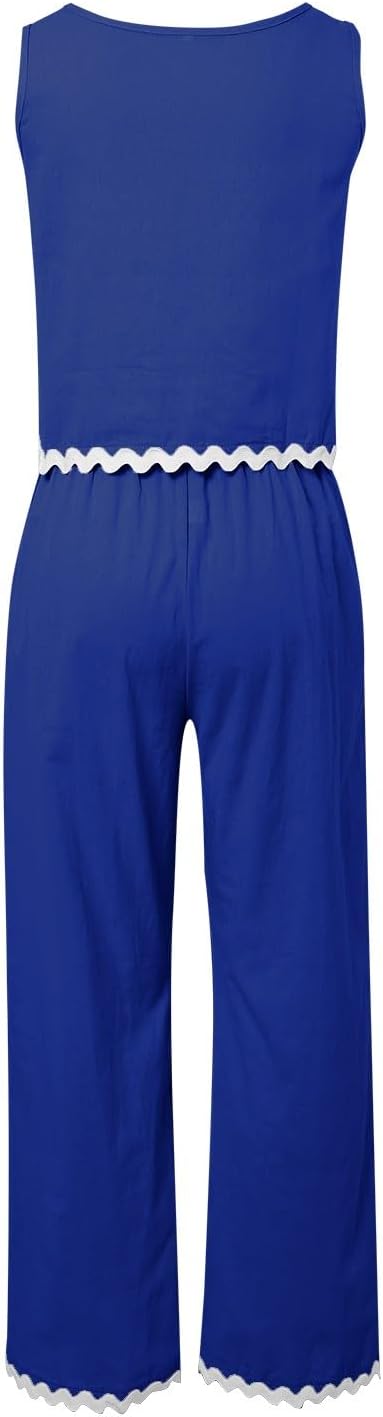 Matching Lounge Set Women Summer Plus Size Wide Leg Pants Sleeveless Lounge Set Stylish Comfy Jogger Loungewear Set