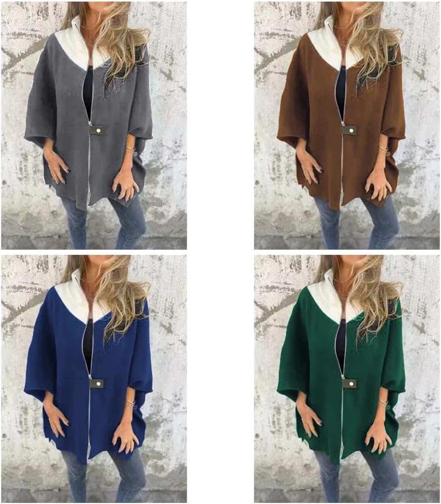 Stand Collar Half Zip Casual Jacket, Women's Autumn and Winter Loose Long Sleeve Stand Collar Coat