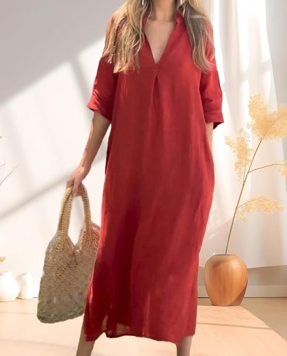 Womens Summer Floral V Neck Maxi Dress 3/4 Sleeve Casual Loose Flowy Long Dress with Pockets