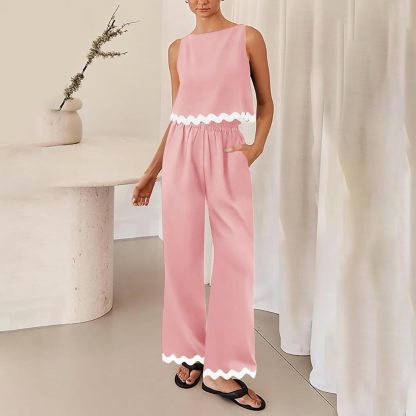Matching Lounge Set Women Summer Plus Size Wide Leg Pants Sleeveless Lounge Set Stylish Comfy Jogger Loungewear Set