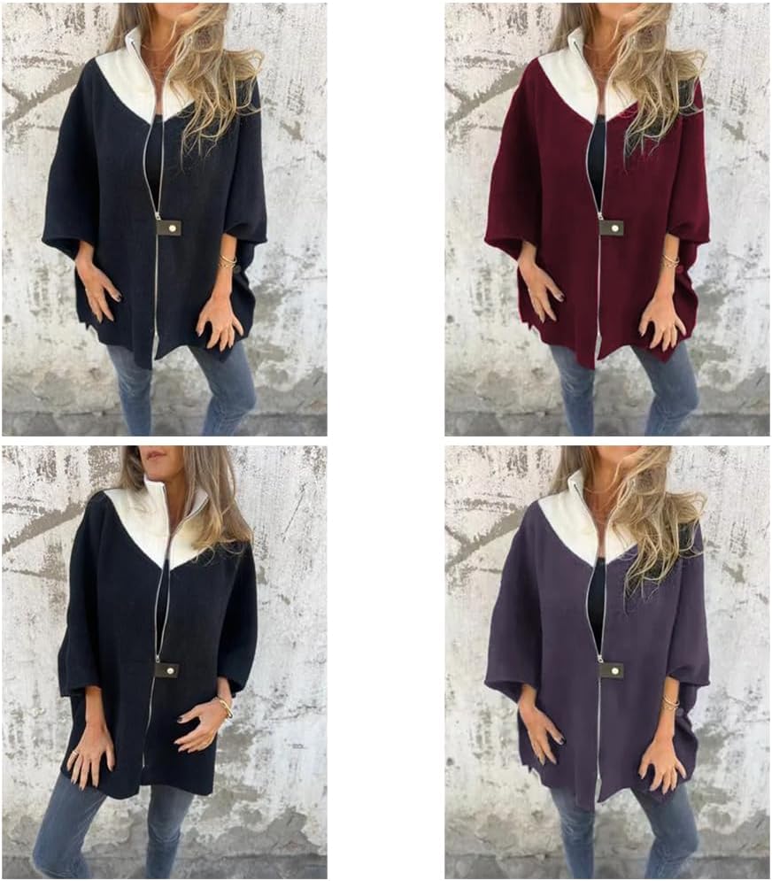 Stand Collar Half Zip Casual Jacket, Women's Autumn and Winter Loose Long Sleeve Stand Collar Coat