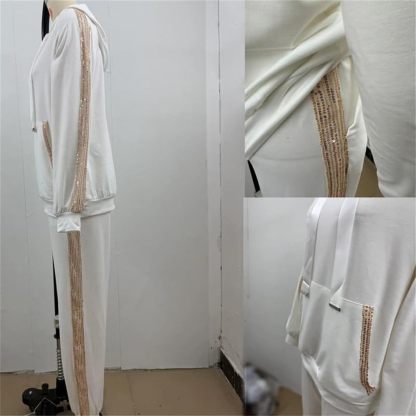 Women's Hooded Long Sequined Casual Suit, Sequin Two Piece Set for Women, Sweatshirt and Sequin Joggers with Pockets