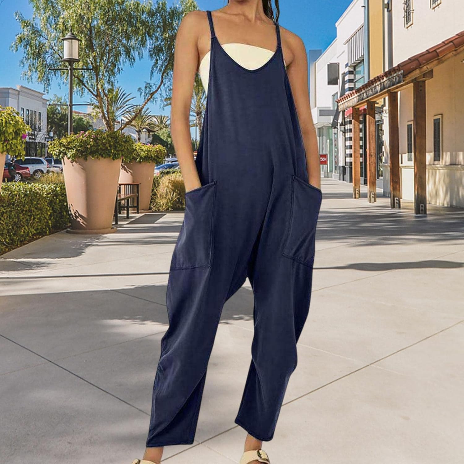 Women's Dungaree | Summer Overalls | Wide Leg Sleeveless Baggy Jumpsuit Casual Loose Fit Romper Pants for Women