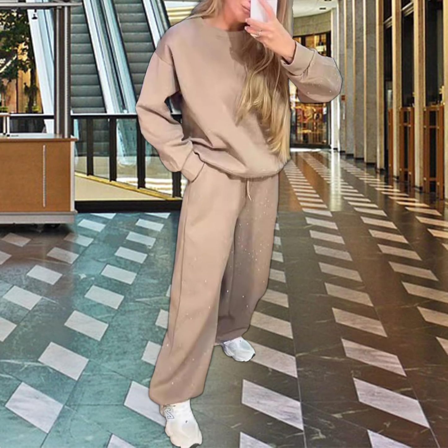 Women‘s 2 Piece Sweatsuits Glitter Sequin Long Sleeve Crewneck Trendy Tracksuits Casual Comfy Fall Lounge Sets