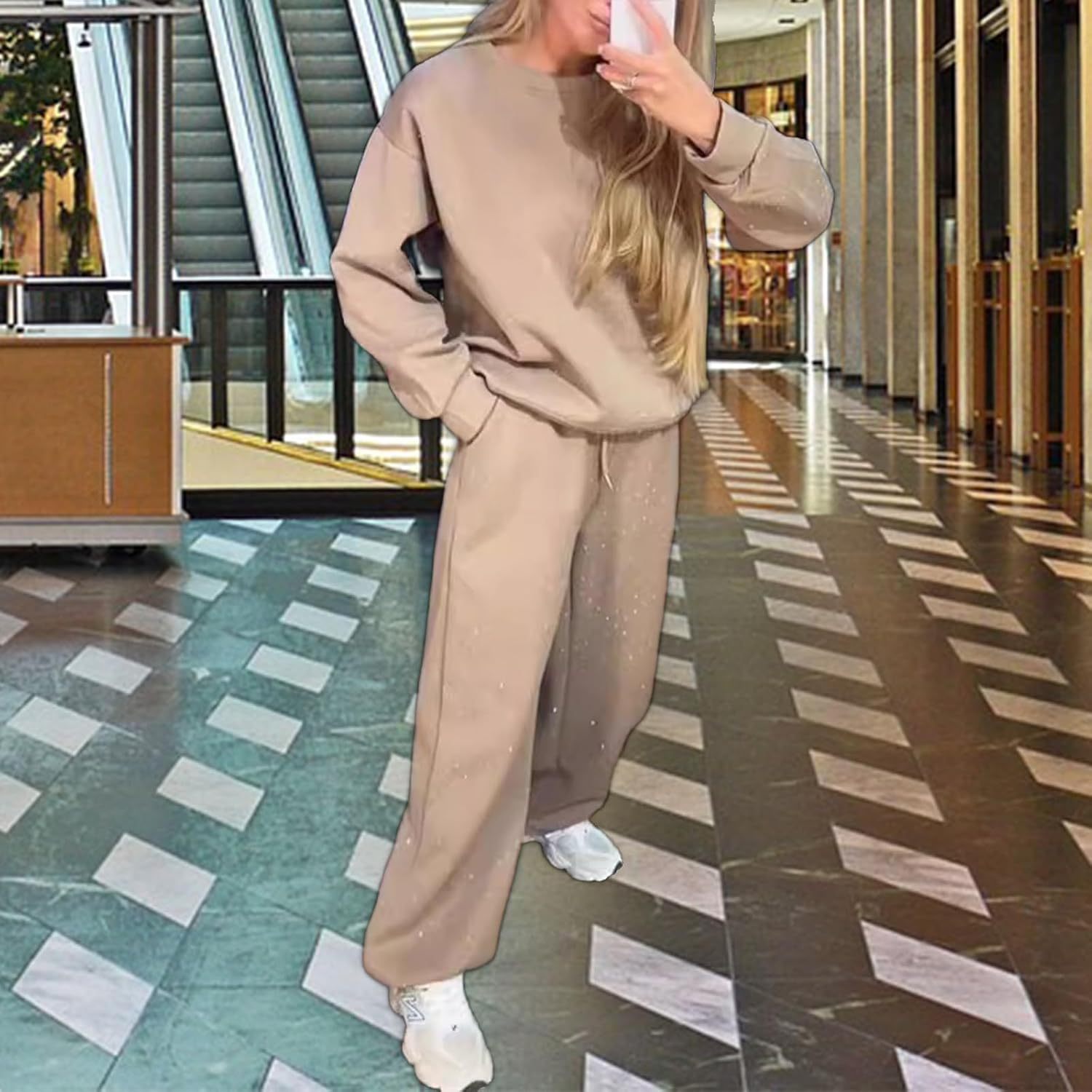 Women‘s 2 Piece Sweatsuits Glitter Sequin Long Sleeve Crewneck Trendy Tracksuits Casual Comfy Fall Lounge Sets