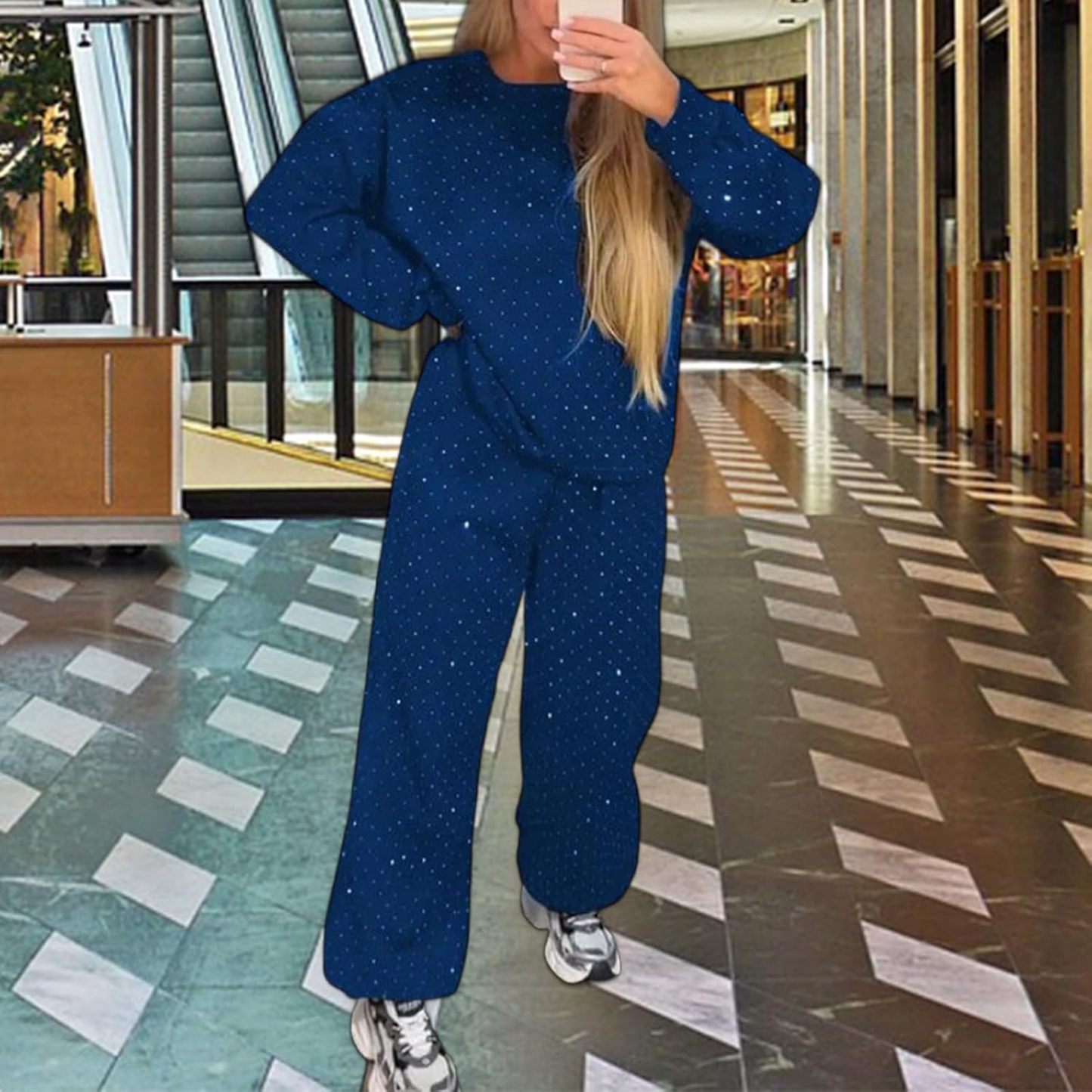 Women‘s 2 Piece Sweatsuits Glitter Sequin Long Sleeve Crewneck Trendy Tracksuits Casual Comfy Fall Lounge Sets