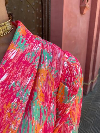 Women's Deep V-neck Bubble Short Sleeves Jumpsuit Printed Elastic Waistband Rompers Loose Fitting Shorts Playsuits