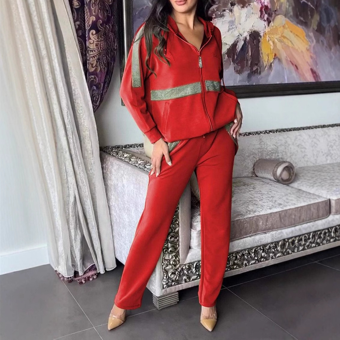 Women's casual long sleeve pants sweatshirt trousers 2-piece set