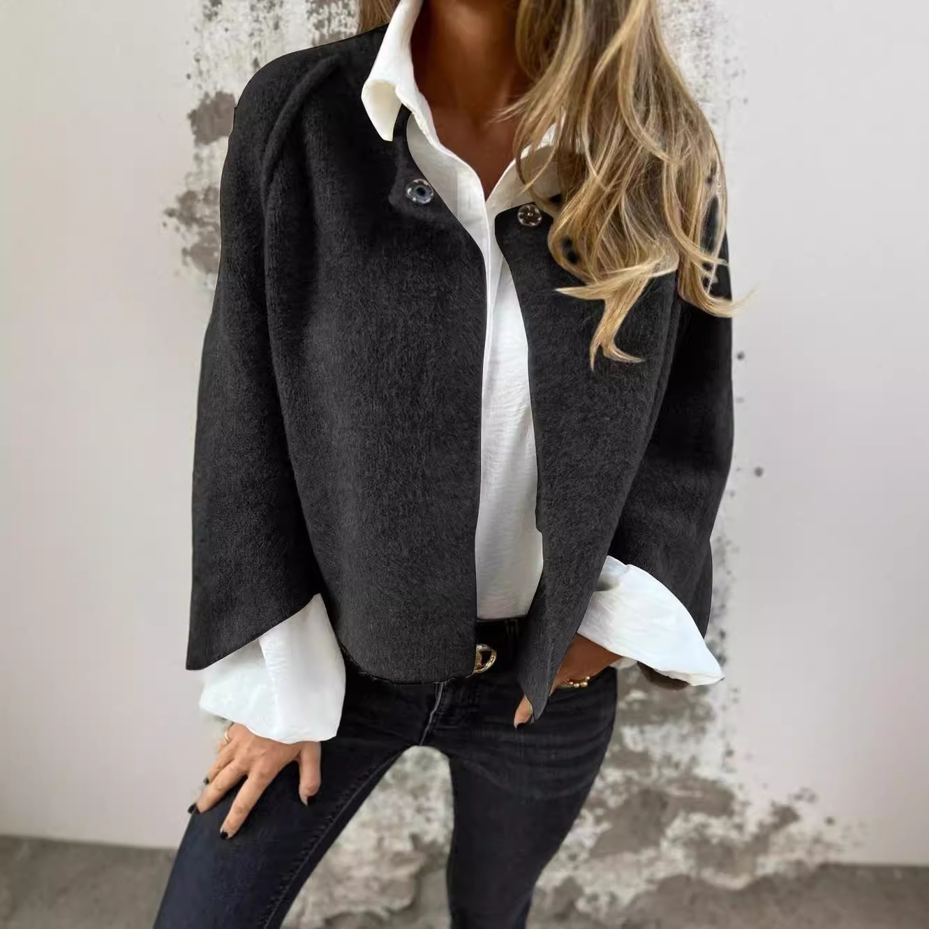Autumn And Winter Loose Short Cashmere Long Sleeve Jacket