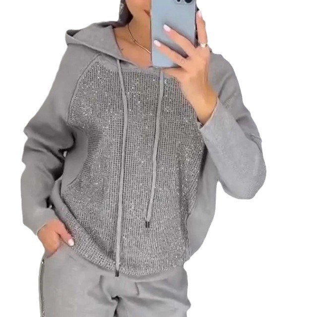 Women's casual diamond embellished hooded track suit