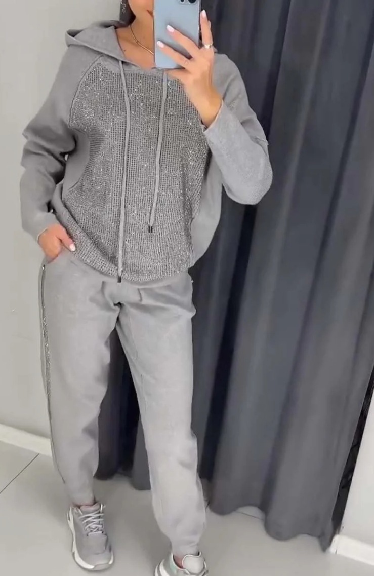 Women's casual diamond embellished hooded track suit