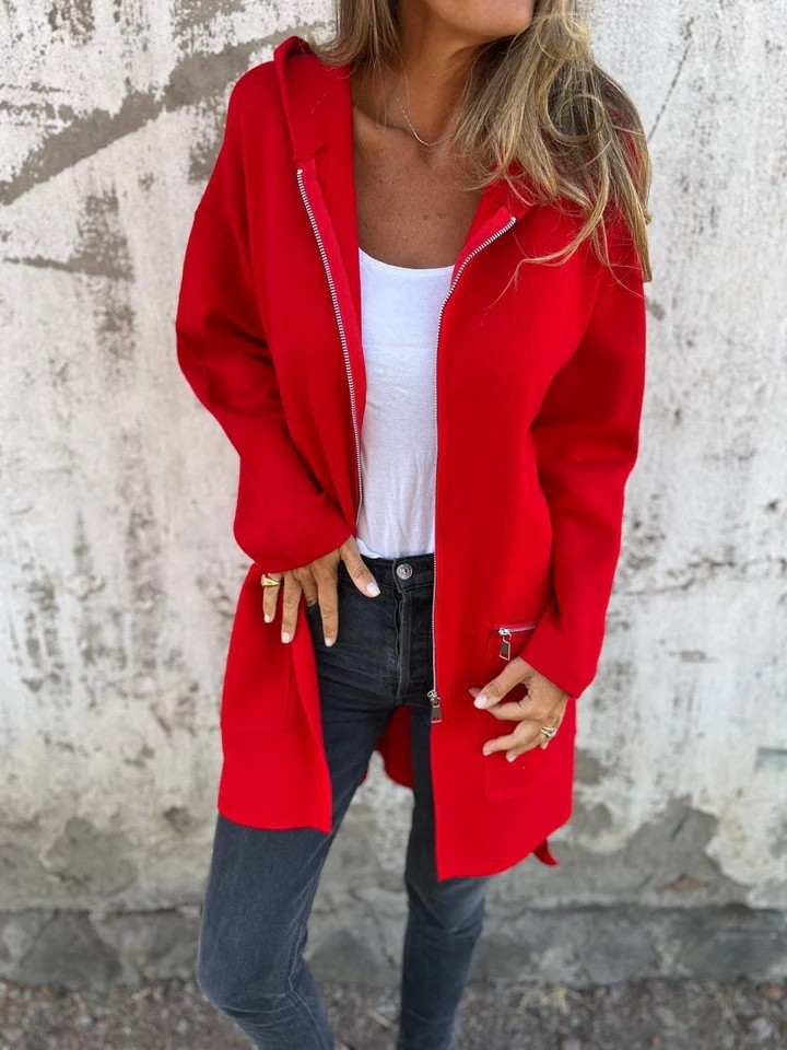 Popular Women'S Fall And Winter Solid Color Casual Zipper Hooded Jacket Jacket