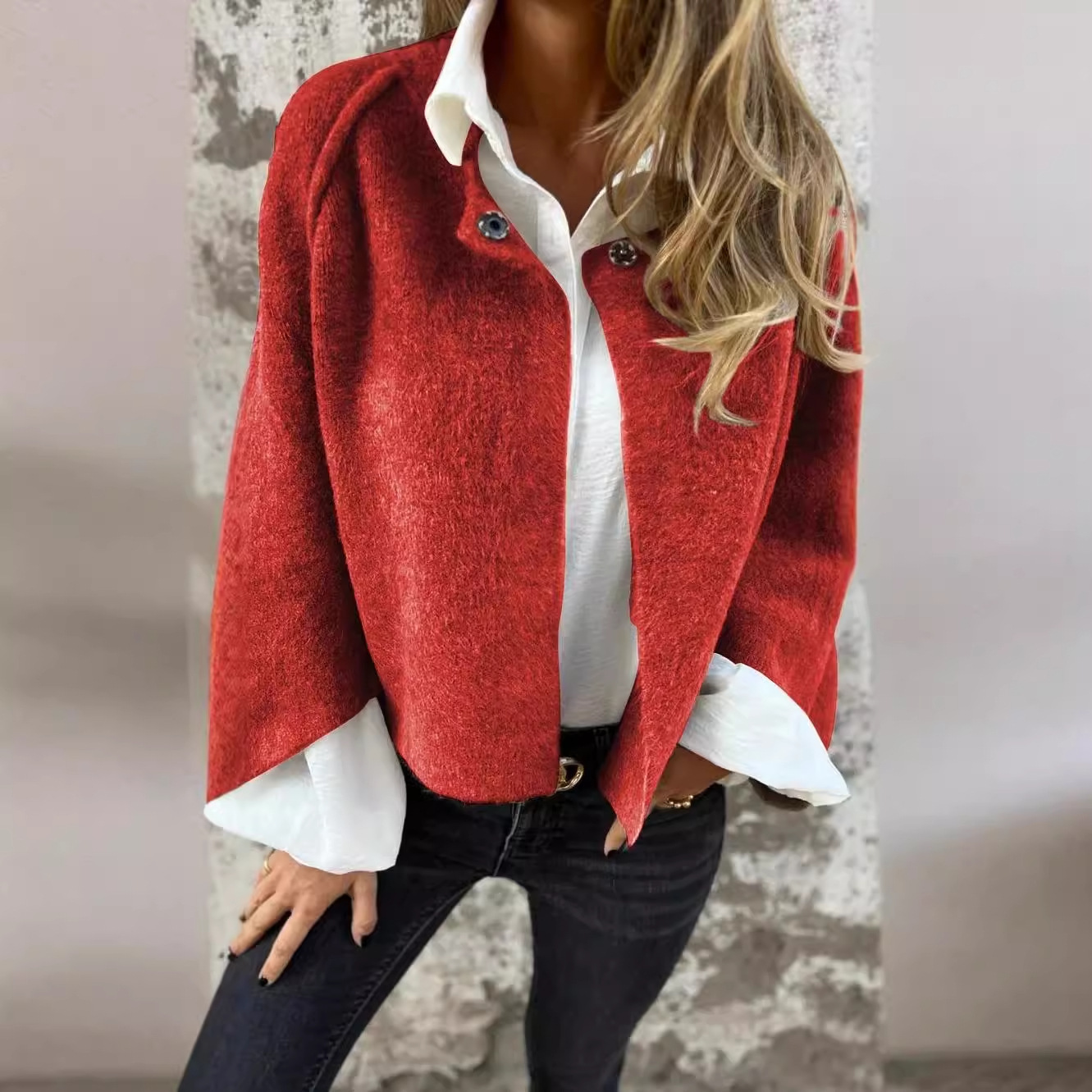 Autumn And Winter Loose Short Cashmere Long Sleeve Jacket