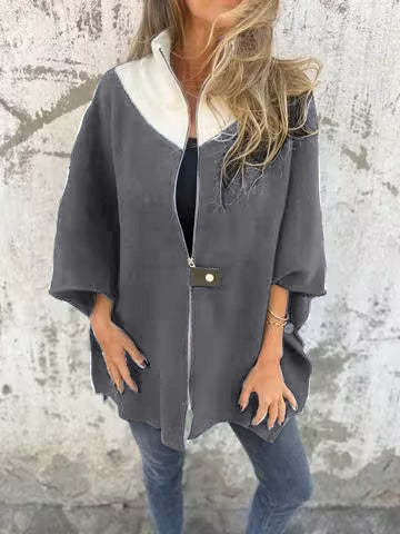 Stand Collar Half Zip Casual Jacket, Women's Autumn and Winter Loose Long Sleeve Stand Collar Coat
